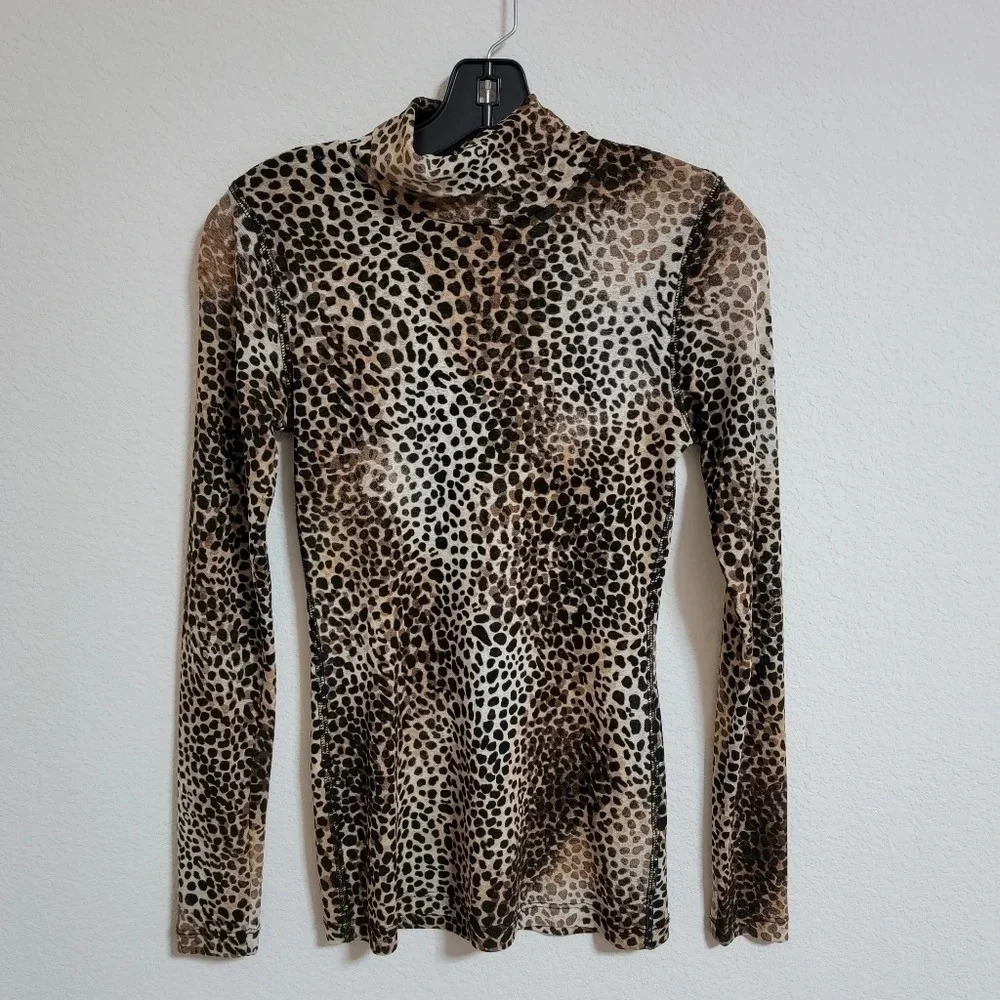 Karen Kane Animal Print Semi-Sheer Turtleneck Top